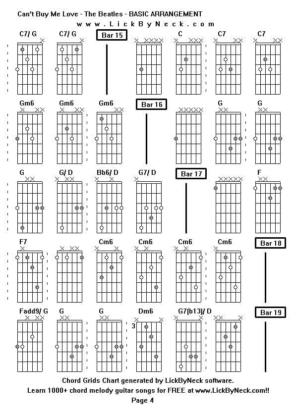 Chord Grids Chart of chord melody fingerstyle guitar song-Can't Buy Me Love - The Beatles - BASIC ARRANGEMENT,generated by LickByNeck software.